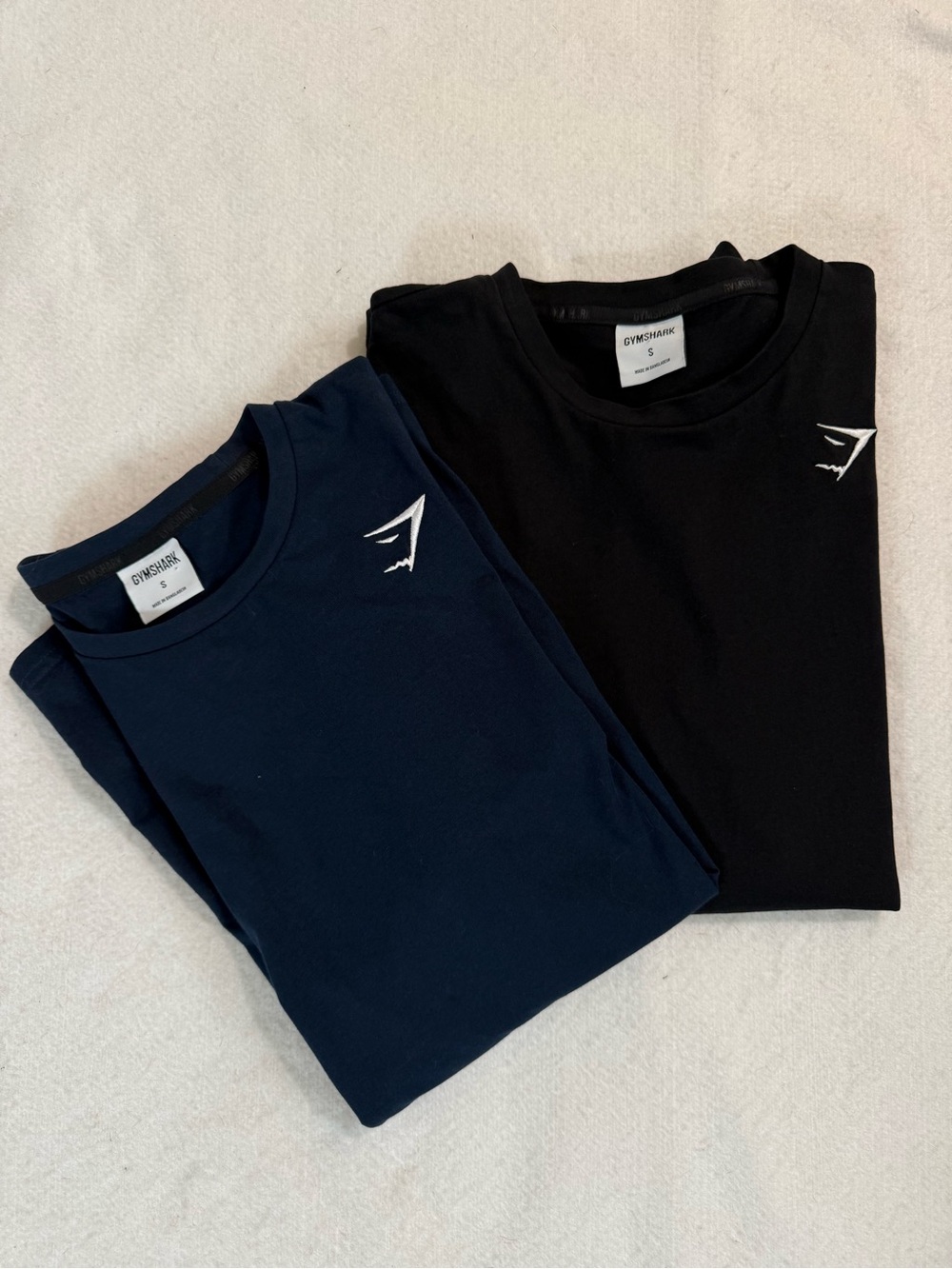 Gymshark 100% Cotton Long Sleeve T-Shirt Bundle Black & Navy Oversized Small
